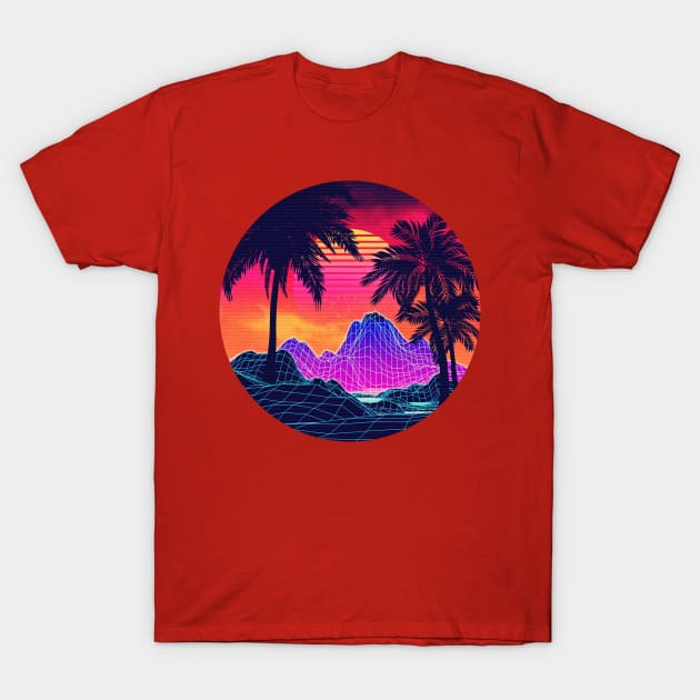 Vaporwave rocks and palm trees T-Shirt by AnnArtshock